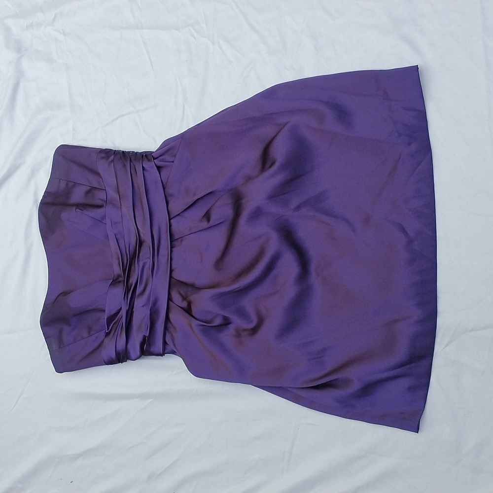 Purple Belted Strapless Bridesmaid David's Bridal Mini Dress